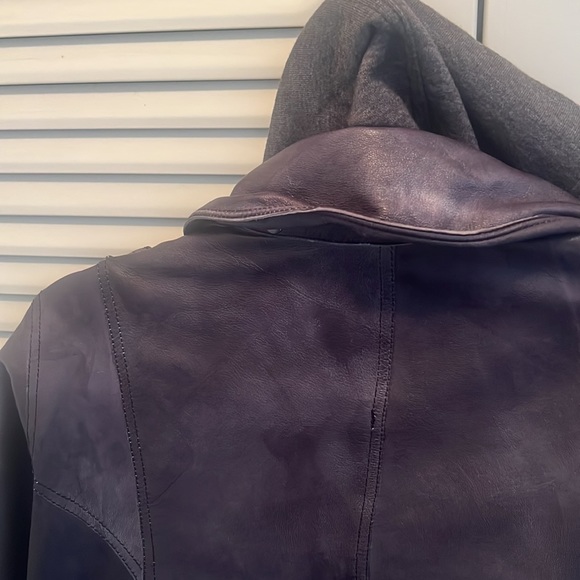 JACKETT NYC 100% Genuine Soft Leather Moto Washed Black Gray Hooded Jacket - Picture 7 of 8